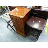 A VICTORIAN BEDSIDE CABINET, A LUGGAGE STAND, AND A NEST OF TABLES.