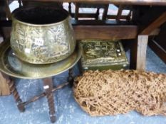 A HAMMOCK, EASTERN BRASS BOWL, SMALL TABLE ETC.