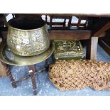 A HAMMOCK, EASTERN BRASS BOWL, SMALL TABLE ETC.