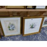 FOUR WATERCOLOUR STILL LIFE STUDIES OF FLOWERS, SIGNED MARY BROWN.