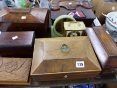 VARIOUS 19th C. WORK BOXES, TEA CADDIES, ETC.