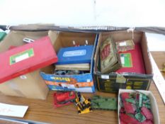 A LARGE COLLECTION OF DIE CAST VEHICLES, VARIOUS MECCANO INC. ACCESSORY SETS.