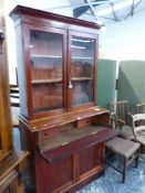 A VICTORIAN MAHOGANY SECRETAIRE BOOK CASE.