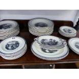 AN ANTIQUE WEDGWOOD BLACK AND WHITE SCENIC PATTERN PART DINNER SERVICE.