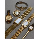 A COLLECTION OF FIVE VARIOUS LADIES DRESS WRIST WATCHES, TOGETHER WITH A JOSMAR FOB PENDANT WATCH.