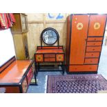 AN ART DECO PAINTED AND EBONISED BEDROOM SUITE .