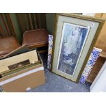 A MIXED SELECTION OF DECORATIVE PAINTINGS, PRINTS, A MOSAIC PANEL, ETC.
