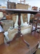 A BENARES TABLE AND A VICTORIAN TRIPOD TABLE.