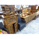 A BESPOKE OAK BUREAU, A MATCHING OAK SIDEBOARD, AND A SIMILAR NEST OF TABLES.