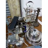 A QUANTITY OF SILVER PLATED WARES.