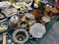 COPPER PANS WITH COVERS, A CASED CARVING SET, SLATE CLOCK, AND A GILT MANTLE CLOCK, AND A LARGE