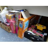 VINTAGE SINDY DOLL ACCESSORIES, TO INCLUDE, DINING TABLE AND CHAIRS AS NEW IN BOX, BED AND