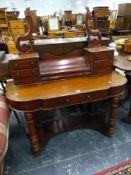 A VICTORIAN MAHOGANY DRESSING TABLE AND A SIMILAR WASH STAND.