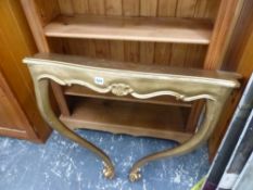 A GILT DECORATED CONSOLE TABLE.