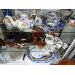 A COLLECTION TO INCLUDE GEORGIAN POCKET BALANCE, SMALL JEWELLERY BOX, VICTORIAN CHINA WARES,