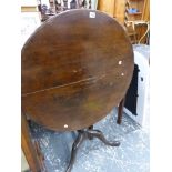 A GEORGIAN MAHOGANY TILT TOP TRIPOD TABLE AND TWO OCCASIONAL TABLES.