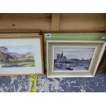 THREE FRAMED HUNTING PRINTS, THREE FURTHER PRINTS AND A WATERCOLOUR.