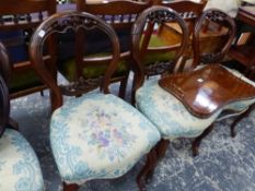 A SET OF FOUR VICTORIAN BALLOON BACK CHAIRS.