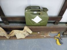 A JERRY CAN, TOOLS ETC.