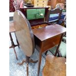 AN EDWARDIAN MAHOGANY SEWING TABLE AND A SMALL GEORGIAN TRIPOD TABLE.