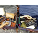 TWO SUIT CASES CONTAINING VINTAGE HANDBAGS, SHOES, ETC.