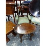 A VICTORIAN CHILD'S CHAIR, AN EASTERN STAND, AN ARTS AND CRAFTS OAK OCCASIONAL TABLE AND A FURTHER O