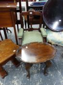 A VICTORIAN CHILD'S CHAIR, AN EASTERN STAND, AN ARTS AND CRAFTS OAK OCCASIONAL TABLE AND A FURTHER O