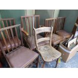 A SET OF FIVE EARLY 20th C. DINING CHAIRS AND AN OXFORD CHAIR.