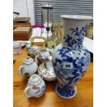 TWO JAPANESE PART TEA SETS, AND A CHINESE BLUE AND WHITE VASE.