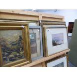 FIVE 19th C. WATERCOLOURS AND A SMALL OIL PAINTING.