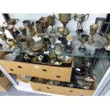 A LARGE COLLECTION OF MOTOR RACING TROPHY CUPS.