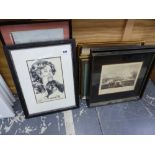 TWO FRAMED INDENTURE, VARIOUS 19th C. ENGRAVINGS, INC. MILITARY SUBJECTS.