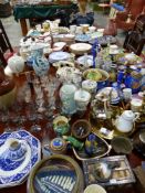 AN EXTENSIVE COLLECTION OF ANTIQUE AND LATER DECORATIVE CHINA, GLASS, METAL WARES, FIGURINES ETC.