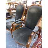 A PAIR OF FRENCH STYLE SHOW FRAME ARM CHAIRS.