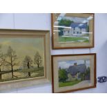 TWO WATERCOLOURS BY J. DOWNIE, FIVER SMALL OIL PAINTINGS BY J. RANGE, AND A SMALL QUANTITY OF