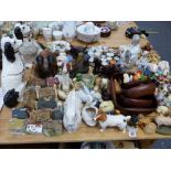 A COLLECTION OF CRUMMLES ENAMEL BOXES, A LLADRO FIGURINE, BESWICK AND OTHER FIGURINES, STAFFORDSHIRE