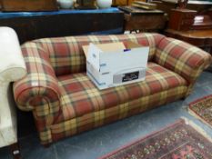 A DROP ARM CHESTERFIELD SETTEE.