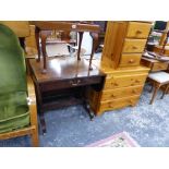 AN ART DECO ARM CHAIR, A REPRODUCTION SOFA TABLE, PINE BEDROOM FURNITURE, A PINE SIDE CABINET, AND A