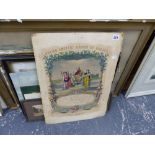 19th C. WATERCOLOUR, TOGETHER WITH VARIOUS PRINTS AND OTHER PICTURES.