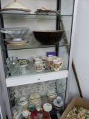 A LARGE COLLECTION OF ANTIQUE SMALL DRINKING GLASSES, COMMEMORATIVE WARES , GRAPHIC MAGAZINE ETC.