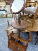 A VICTORIAN SHAVING STAND, AND A WALL CABINET.