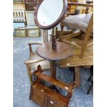 A VICTORIAN SHAVING STAND, AND A WALL CABINET.