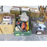 A QUANTITY OF VARIOUS POWER TOOLS AND TWO BOXES OF CDS,