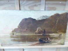 J. EDWIN ELLIS (1842-1895). A COASTAL VIEW. SIGNED OIL ON CANVAS, UNFRAMED. 46 x 84.5cms.