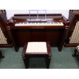 AN ART DECO MAHOGANY CASED UPRIGHT EAVESTAFF PIANETTE MINIPIANO AS USED BY PRINCESSES, ELIZABETH,