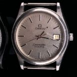 A GENTS VINTAGE STAINLESS STEEL OMEGA SEAMASTER QUARTZ WATCH, HEAD ONLY. SILVER DIAL, DATE WHEEL