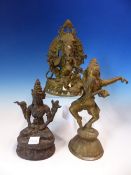 TWO POLISHED BRONZE FIGURES OF GANESH. H 20cms. TOGETHER WITH A TIBETAN IRON FIGURE OF THE WHITE