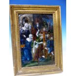 TWO MID 17th C. LIMOGES ENAMEL PLAQUES PAINTED WITH THE CHRIST CHILD PRESENTED IN A TEMPLE AND BEING