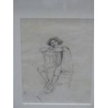19th/20th.C. ENGLISH SCHOOL. PORTRAIT OF A SEATED GENTLEMAN IN 17th.C. DRESS. PEN AND INK SKETCH. 18