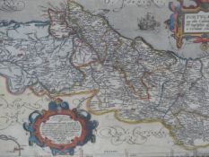 AN EARLY ANTIQUE HAND COLOURED MAP OF PORTUGAL. 35 x 52cms.